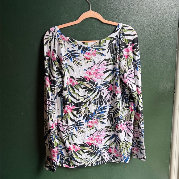 Caribbean Joe Pink and Green Floral Long Sleeve Top - Picture 3 of 4